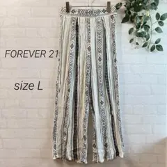 【FOREVER 21】 エスニック調 ワイドパンツ (L) 白×黒