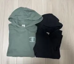 チャンピオン スウェット フード付きパーカー[ブラック&ミントグリーン]Ｍサイズ