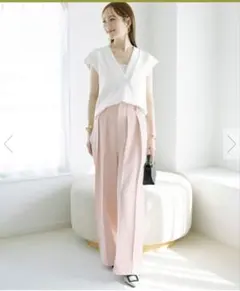 星玲奈さんコラボ ハイウエスト2タック ワイドパンツ ur,s ブラック