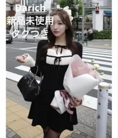 リボンファーフレアニットミニワンピース