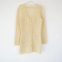 vintage 古着 クリーム アイボリー クロシェ ニット カーディガン