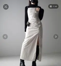 me+em select 深スリットタックギャザータイトキャミワンピース