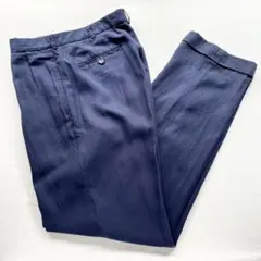 90s ラルフローレン シルク リネン コットン ツータック スラックス 紺