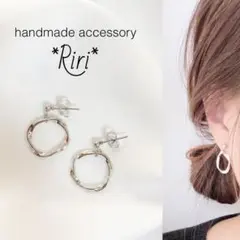 145 高見え シルバー ツイストリング フープ ハンドメイドピアス イヤリング