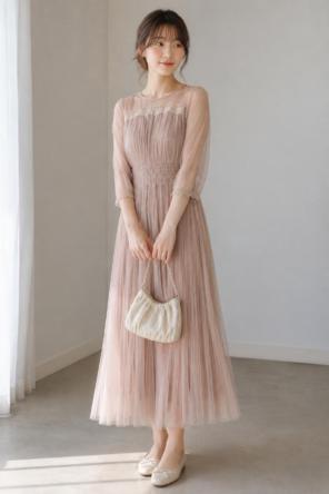極美品 デビュードフィオレ レース プリーツ ワンピース ドレス 38 結婚式
