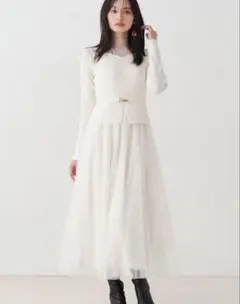 MERCURYDUO ビットニットドットチュールドッキングワンピース