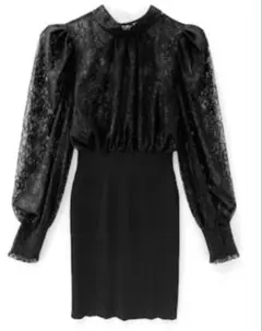 GRL 花柄レースボウタイタイトニットワンピース M