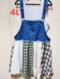 【新品】大きいサイズ4L 　デニムサロペットジャンスカ　チュニック タンクトップ
