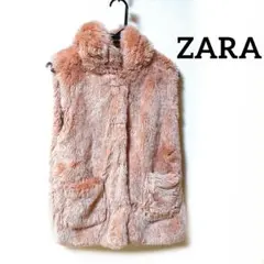 ZARA　ピンクベージュ ファーコート フード付き　ポケット　ふわふわ　可愛い