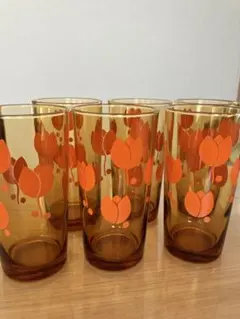 ガラスコップ6個セット　琥珀色　レトロ