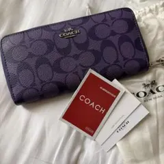 COACH シグネチャー 長財布 パープル ストラップ付 - メルカリ