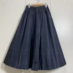 新品◇アウィーエフ タフタBIGCKプリーツスカート M ネイビー×ベージュ 