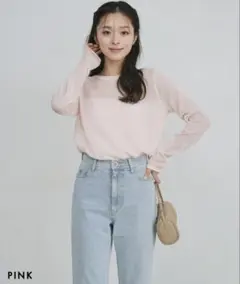 【新品】BASEMENT ONLINE シアークルーネックニット　ピンクのサムネイル