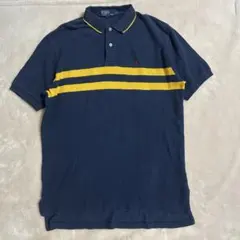【ポロラルフローレン】　半袖ポロシャツ　ボーダー　ネイビー／イエロー　Lサイズ
