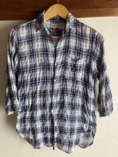y.m.WALK ON 7部袖　チェックシャツ　38 皺加工　ビンテージのサムネイル