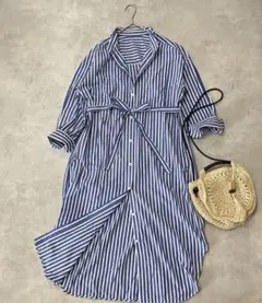 訳あり美品TEN×ロンハーマン ストライプ バンドカラー 長袖 ロング