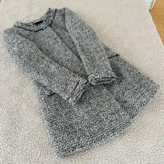 美品肉厚♥ユニクロウールコレクション♥ノーカラーコート【M】ツイード白黒毛混旅行