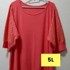 レディース チュニックTシャツ レース5分袖 5L