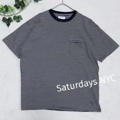 サタデーズニューヨークシティ　ボーダー柄　ポケットTシャツ　ネイビー