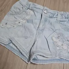 mezzo piano デニムショートパンツ レース ハート装飾