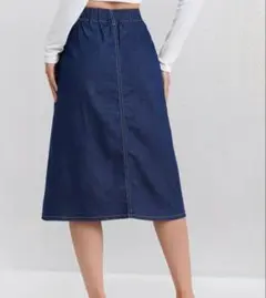 新品ダークデニム ボタン付きフレアスカート L