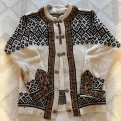 vintage 70s ノルディック柄カーディガン ウール　ニット　メタルボタン
