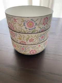 ホーロー ボウル 3個セット 花柄 琺瑯 昭和レトロ 約14cm 小鉢のサムネイル