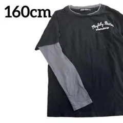 キッズ★ロンT★重ね着風★160cm★ブラック　グレー★ロゴ　プリント
