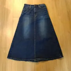 SOMETHING デニム　バックプリーツ　フレアロングスカート　インディゴ　M