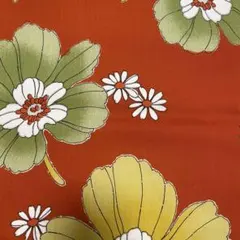 昭和レトロ　はぎれ　古布　茶オレンジ花　リメイク　ハンドメイド　生地 ㉓