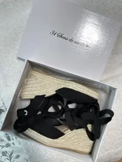 31 Sons de mode 黒ジュートウェッジサンダルのサムネイル