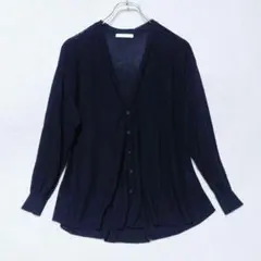 インデックス Vネックニットカーディガン 薄手 シンプル ブラック（M）のサムネイル