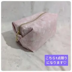 ハンドメイド♡キャラメルポーチ♡猫♡ネコ♡ねこ♡ネコと葉っぱ♡くすみピンク