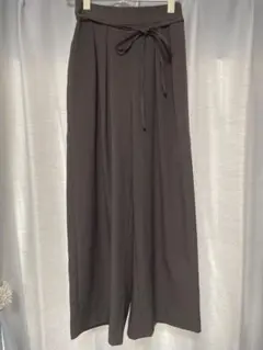 【ナチュラルビューティーベーシック】ダークブラウンワイドパンツSサイズ