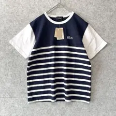 【新品タグ付】 Ensuite ボーダー Tシャツ ネイビー 140 ロゴ刺繍