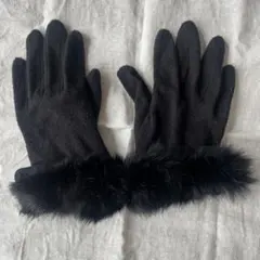 ファー付き黒手袋