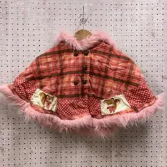 Bit'z キッズ古着 リス チェック ドット フェイクファー ポンチョパーカー