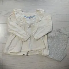 刺繍フリル長袖シャツ　花柄レギンス　セット　95cm　女の子