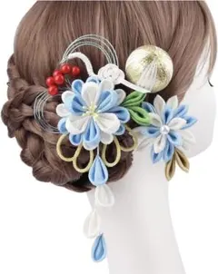 髪飾り　成人式　卒業式　結婚式　振袖　袴　白・ブルー♡