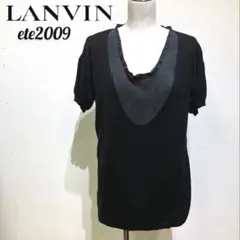 LANVIN ete2009 ブラック ウールとシルクドッキングニット　半袖