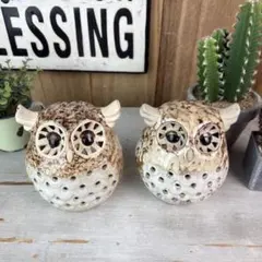 インテリア雑貨陶器キャンドルふくろう2点セット置物ディスプレイ