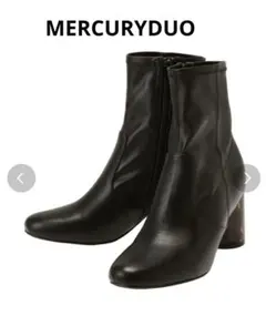 フェイクレザーデザインヒールストレッチショートブーツ