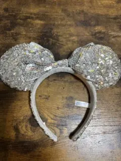 シルバー スパンコール リボン耳カチューシャ　ディズニー　ミニーちゃん