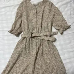 earth music&ecology 花柄ロングワンピース 七分袖 ベージュ系