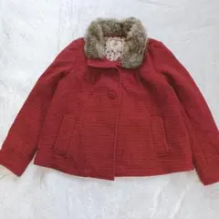 アースミュージック 赤 ファー ジャケット S ピーコート ポケット ショート丈