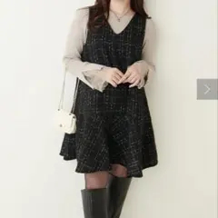 natural couture ツイードチェックミニワンピース ブラック