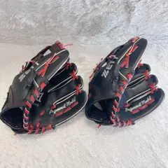 【中古】ZETT グローブ 黒赤 10.5インチ 低学年用 2個セット