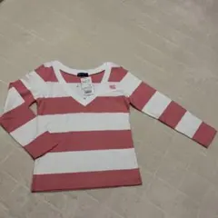 新品　カンタベリー　Ｖネック ボーダーTシャツ　ピンク×ホワイト　タグ付き
