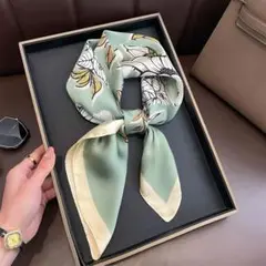 大判スカーフ バックチャーム バッグスカーフ ヘアアクセ グリーン 花柄 入学式