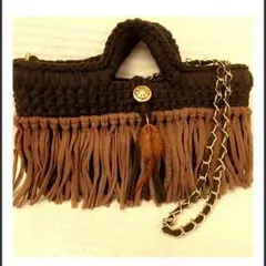 フェザーフリンジ横型マルシェバック チェーン付き